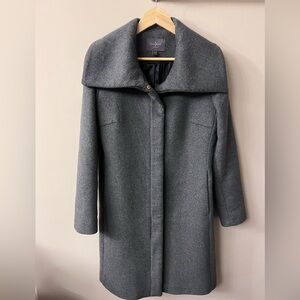 Cole Haan Signature Envelope Collar A-Line Wool Blend Pea Coat, Grey, Size 10